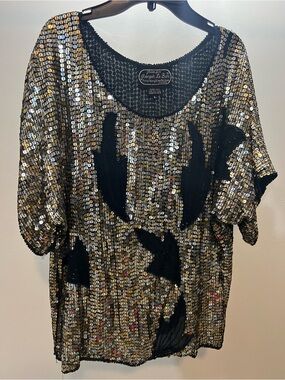 Vintage Gold & Silver Sequin Short Sleeve Top with